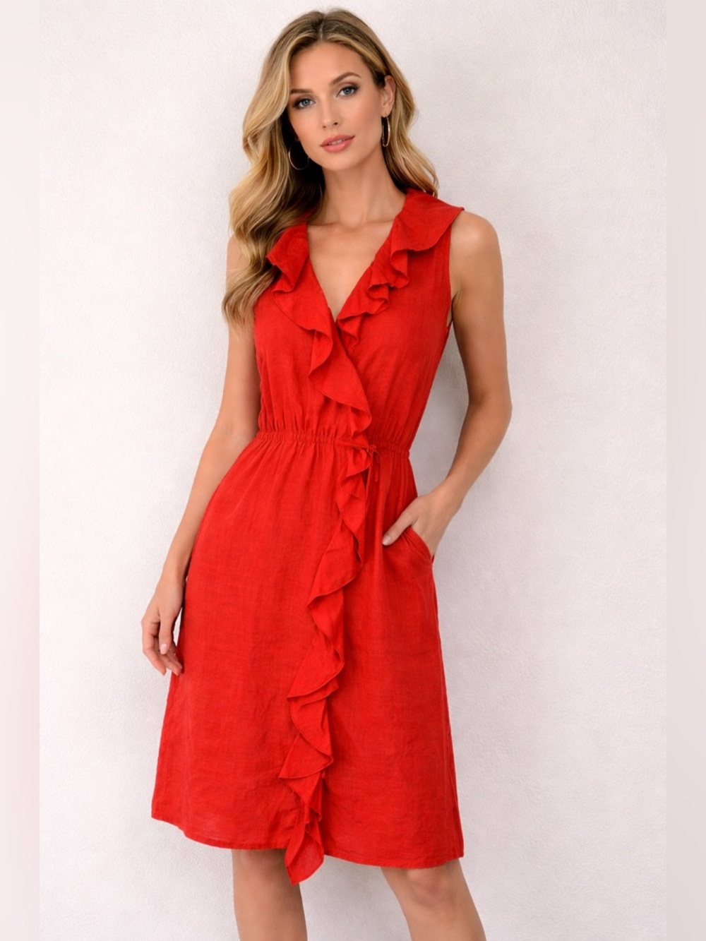 Armani Jeans Burnt Orange Linen Midi Dress